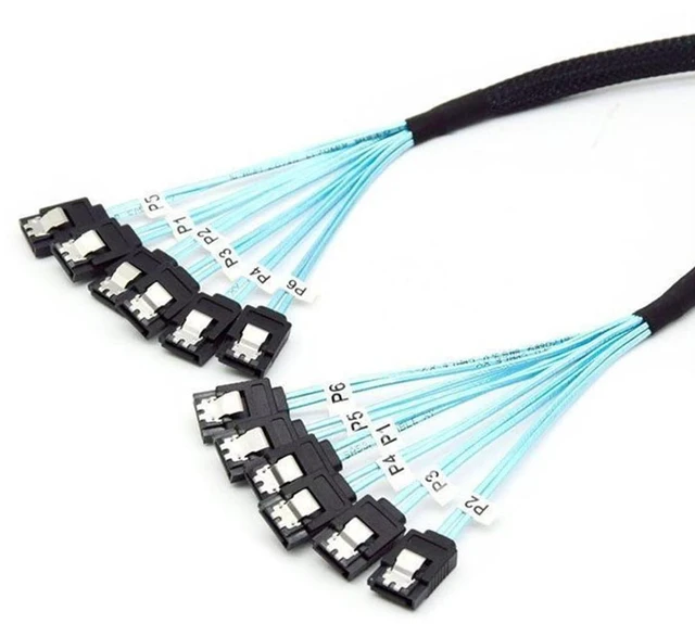 Main image of JMT MINI-SAS SAS4.0 6*SATA to 6*SATA Extension Cable 7p Female for Server Computer Host SATA Hard Disk (180°,100cm)