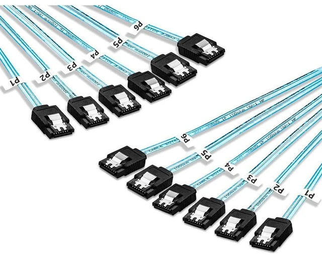 Alt view image 3 of 6 - JMT MINI-SAS SAS4.0 6*SATA to 6*SATA Extension Cable 7p Female for Server Computer Host SATA Hard Disk (180°,100cm)