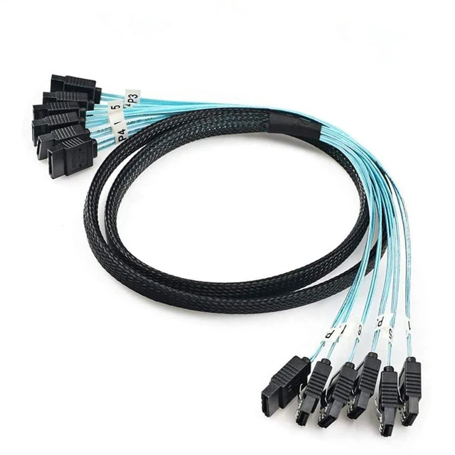 Alt view image 5 of 6 - JMT MINI-SAS SAS4.0 6*SATA to 6*SATA Extension Cable 7p Female for Server Computer Host SATA Hard Disk (180°,100cm)