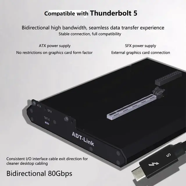 Alt view image 2 of 7 - ADT-K45UT-BK10 USB4 Docking Station 80Gbps PCIe 4.0 x4 High Speed Graphics Card External Conversion Adapter Compatible with Thunderbolt 5 4 3