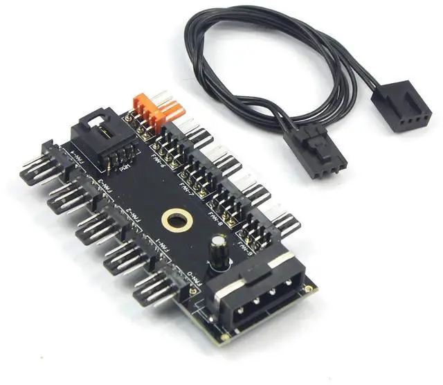 Main image of JMT PC 1 to 10 4Pin / SATA Cooling Fan Hub Cooler Splitter Cable PWM 12V Led Speed Power Supply Adapter for Mini Computer (4PIN)