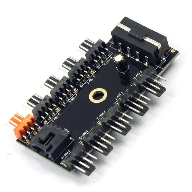 Alt view image 4 of 7 - JMT PC 1 to 10 4Pin / SATA Cooling Fan Hub Cooler Splitter Cable PWM 12V Led Speed Power Supply Adapter for Mini Computer (4PIN)