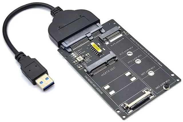 Main image of JMT NGFF+MSATA to SATA3 Adapter Card M2 Key B-M SSD to 6G Interface Converter Card (Adapter Card + USB3.0 Cable)