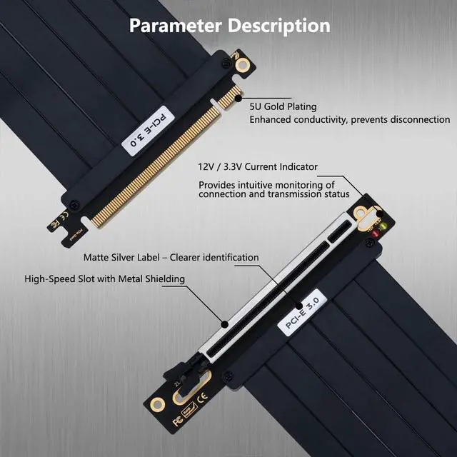 Alt view image 2 of 7 - PCIE X16 Vertical Mount GPU Riser Cable EMI Shielded High-Speed Flexible Extension Cord Compatible with MSI Graphics Card (PCI-E 3.0,20cm 90Degree)
