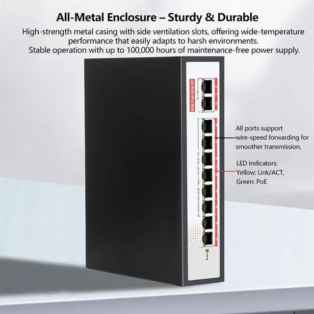 Alt view image 7 of 7 - POE-Compatible Switch with 48V Ethernet Cable Power Supply Support Smart Networks, Intelligent Production (10Ports 100MbpS)