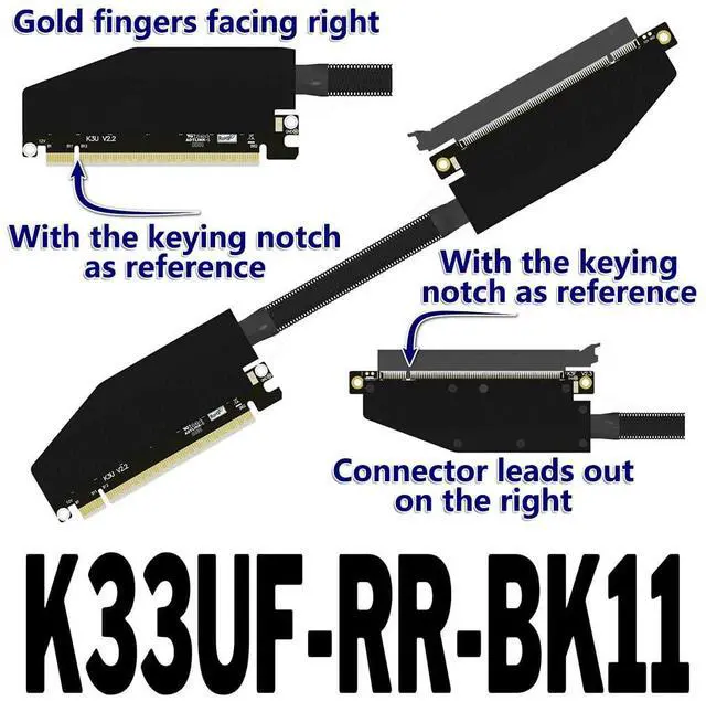 Alt view image 2 of 4 - ADT-K33 PCIe 5.0 x16 Dual Reverse Bend Graphics Card Extension Cable Gen5 512Gbps Compatible with RTX 50xx, RX 90xx Series GPU (K33UF-RR-FG-BK11,30CM)
