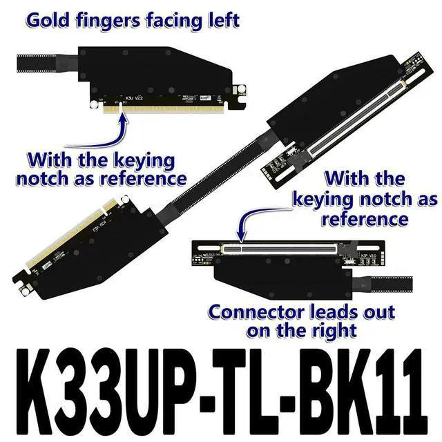 Alt view image 2 of 4 - ADT-K33 PCIe 5.0 x16 Dual Reverse Bend Graphics Card Extension Cable Gen5 512Gbps Compatible with RTX 50xx, RX 90xx Series GPU (K33UP-TL-BK11,30CM)