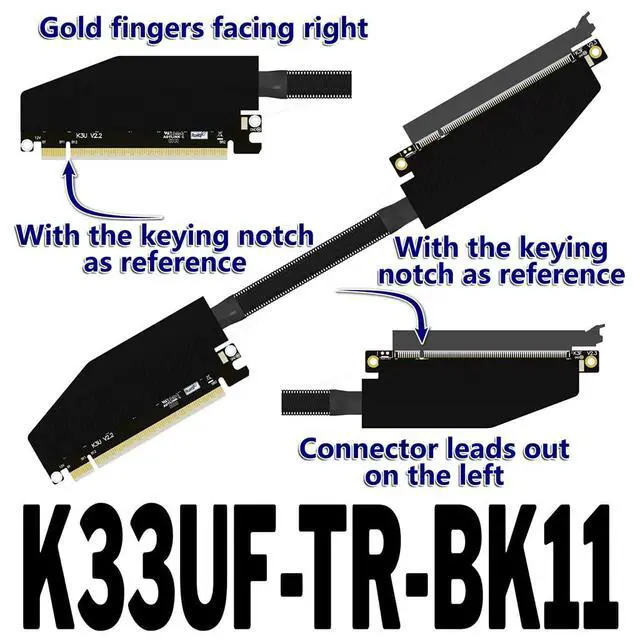 Alt view image 2 of 4 - ADT-K33 PCIe 5.0 x16 Dual Reverse Bend Graphics Card Extension Cable Gen5 512Gbps Compatible with RTX 50xx, RX 90xx Series GPU (K33UF-TR-FG-BK11,30CM)