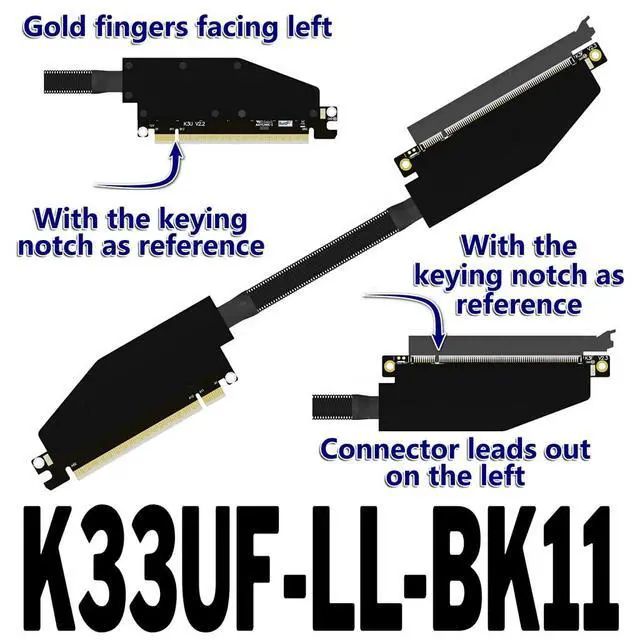 Alt view image 2 of 4 - ADT-K33 PCIe 5.0 x16 Dual Reverse Bend Graphics Card Extension Cable Gen5 512Gbps Compatible with RTX 50xx, RX 90xx Series GPU (K33UF-LL-FG-BK11,30CM)