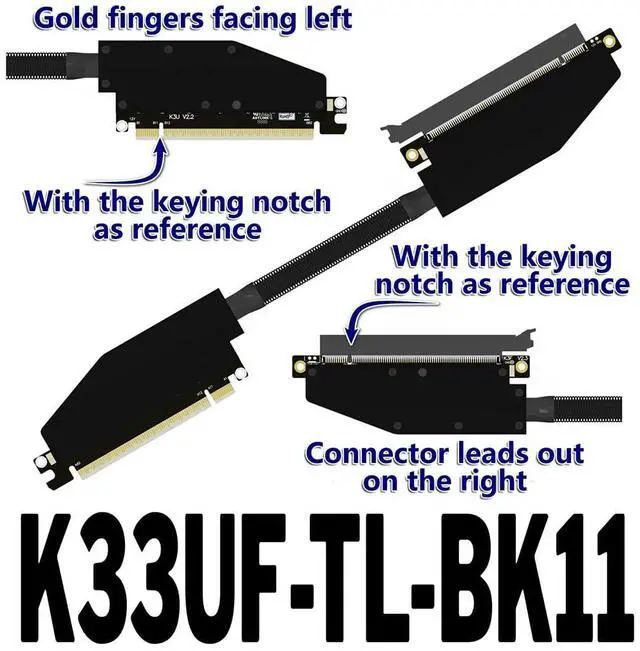 Alt view image 2 of 4 - ADT-K33 PCIe 5.0 x16 Dual Reverse Bend Graphics Card Extension Cable Gen5 512Gbps Compatible with RTX 50xx, RX 90xx Series GPU (K33UF-TL-FG-BK11,30CM)
