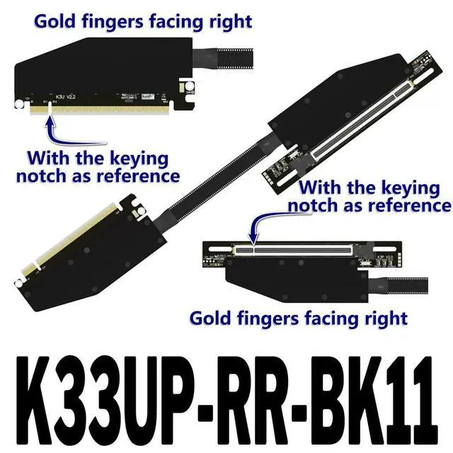 Alt view image 2 of 4 - ADT-K33 PCIe 5.0 x16 Dual Reverse Bend Graphics Card Extension Cable Gen5 512Gbps Compatible with RTX 50xx, RX 90xx Series GPU (K33UP-RR-BK11,30CM)