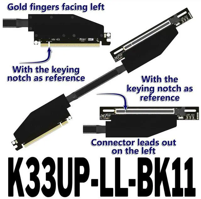 Alt view image 2 of 4 - ADT-K33 PCIe 5.0 x16 Dual Reverse Bend Graphics Card Extension Cable Gen5 512Gbps Compatible with RTX 50xx, RX 90xx Series GPU (K33UP-LL-BK11,30CM)