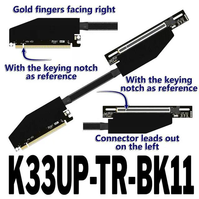 Alt view image 2 of 4 - ADT-K33 PCIe 5.0 x16 Dual Reverse Bend Graphics Card Extension Cable Gen5 512Gbps Compatible with RTX 50xx, RX 90xx Series GPU (K33UP-TR-BK11,30CM)