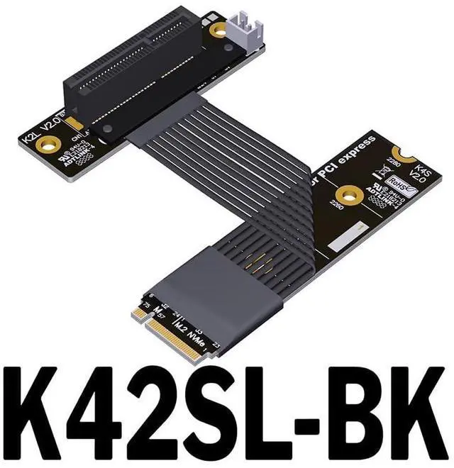 Alt view image 2 of 4 - ADT-K42S M.2 NVMe-Compatible to PCIe5.0 x4 Extension Cable 128 Gbps High Speed with SATA Power Adapter (K42SL-BK,15CM)