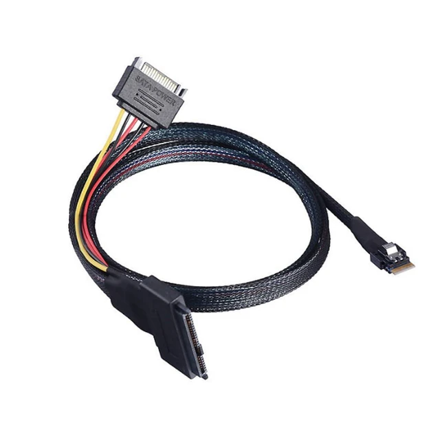 Alt view image 4 of 5 - Mini Slim line SAS SFF-8654 4I 38P to SAS 8639 U.2 with SATA 15P Male Server Cable (80CM)