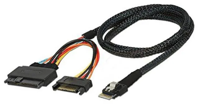 Main image of Mini Slim line SAS SFF-8654 4I 38P to SAS 8639 U.2 with SATA 15P Male Server Cable (80CM)