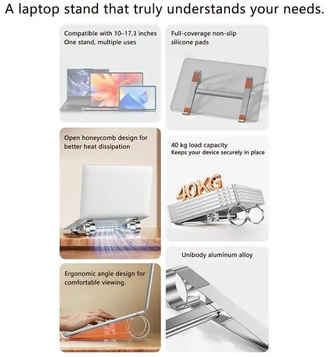 Alt view image 6 of 7 - Universal Laptop Stand Aluminum Alloy Load up to 40KG /20KG Portable Storage for 10-17.3in /14-17.3in Office Computers and Tablets (Black)