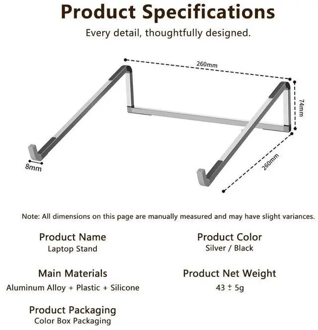 Alt view image 2 of 7 - Universal Laptop Stand Aluminum Alloy Load up to 40KG /20KG Portable Storage for 10-17.3in /14-17.3in Office Computers and Tablets (Foldable Black)