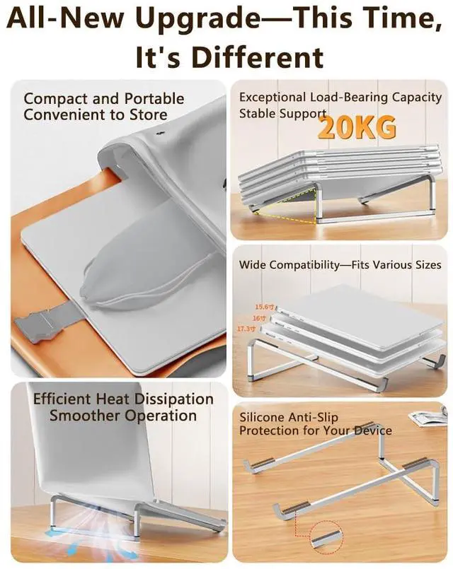 Alt view image 5 of 7 - Universal Laptop Stand Aluminum Alloy Load up to 40KG /20KG Portable Storage for 10-17.3in /14-17.3in Office Computers and Tablets (Foldable Black)