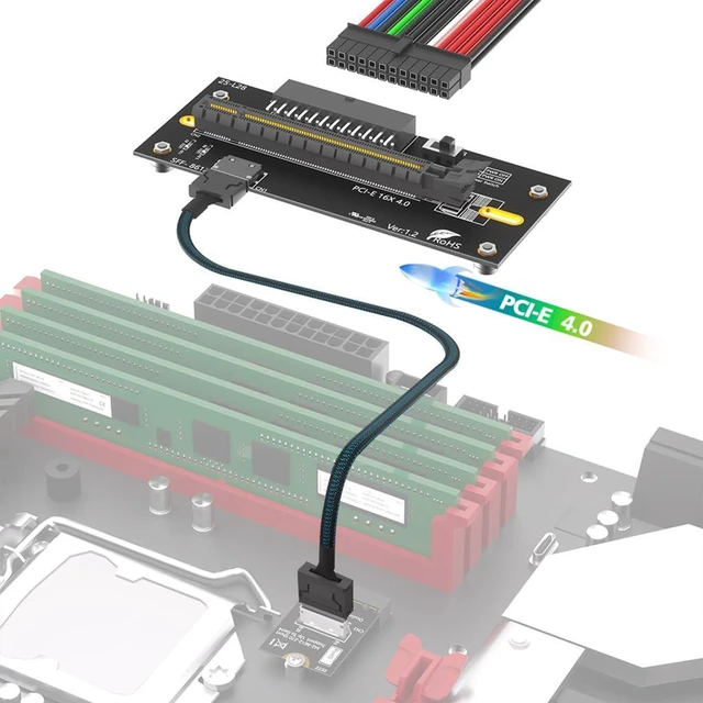 Alt view image 4 of 7 - PCI-E 4.0 16X to M.2 Mkey Extension Card 32Gbps with Oculink SFF-8612 Extension Cable Compatible with M.2 NVMe SSD External Graphics Card (24PIN with 2230 Card)