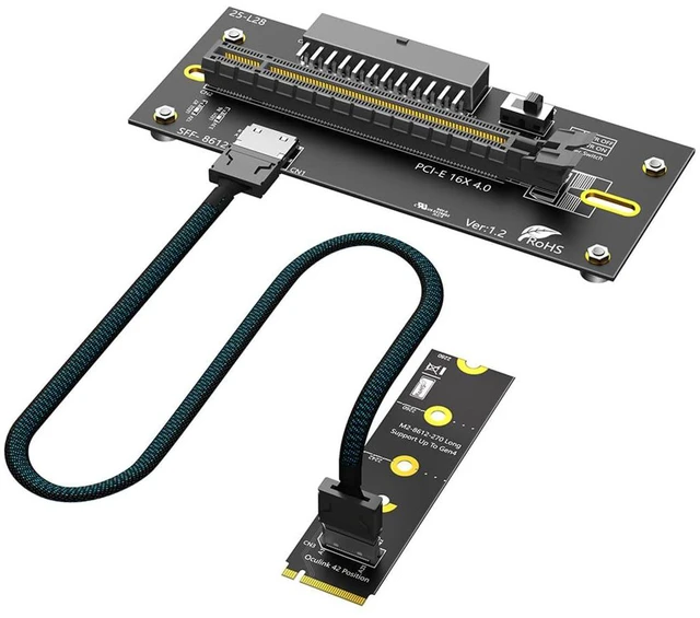 Main image of PCI-E 4.0 16X to M.2 Mkey Extension Card 32Gbps with Oculink SFF-8612 Extension Cable Compatible with M.2 NVMe SSD External Graphics Card (24PIN with 2280 Card)