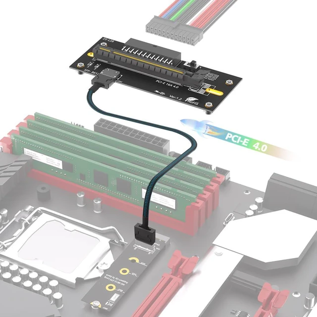 Alt view image 4 of 7 - PCI-E 4.0 16X to M.2 Mkey Extension Card 32Gbps with Oculink SFF-8612 Extension Cable Compatible with M.2 NVMe SSD External Graphics Card (24PIN with 2280 Card)