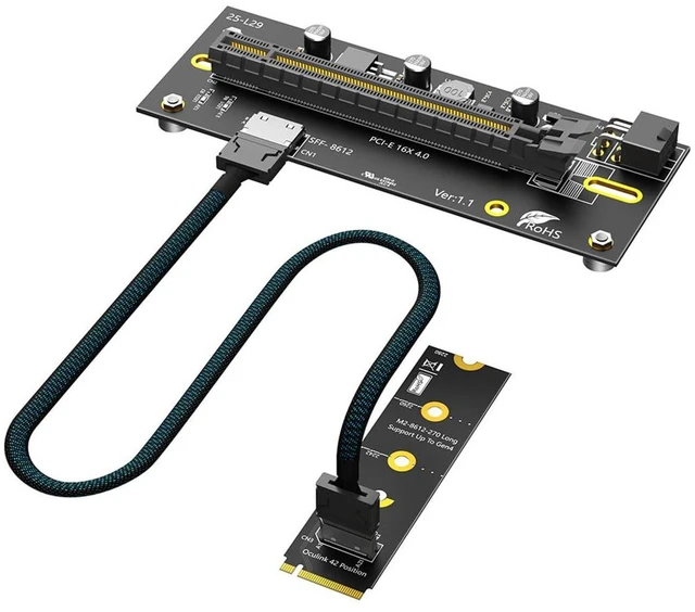 Main image of PCI-E 4.0 16X to M.2 Mkey Extension Card 32Gbps with Oculink SFF-8612 Extension Cable Compatible with M.2 NVMe SSD External Graphics Card (6PIN with 2280 Card)