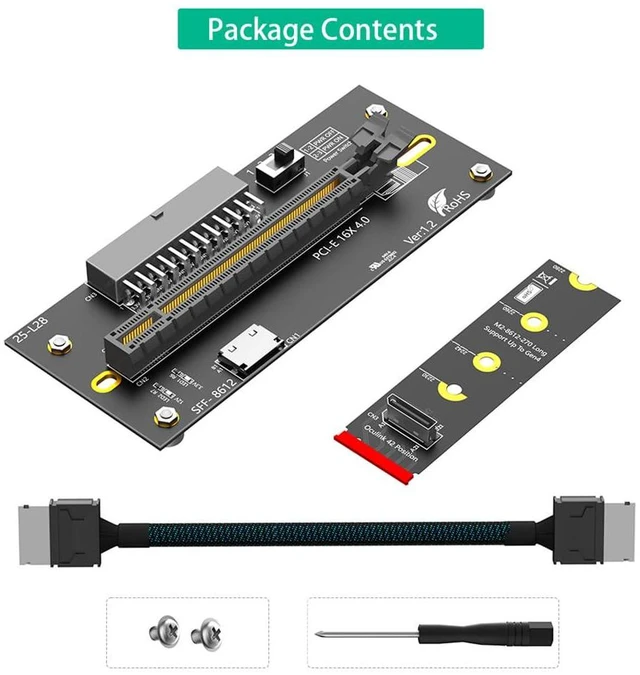 Alt view image 7 of 7 - PCI-E 4.0 16X to M.2 Mkey Extension Card 32Gbps with Oculink SFF-8612 Extension Cable Compatible with M.2 NVMe SSD External Graphics Card (24PIN with 2280 Card)