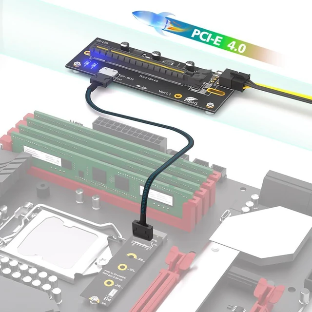 Alt view image 4 of 7 - PCI-E 4.0 16X to M.2 Mkey Extension Card 32Gbps with Oculink SFF-8612 Extension Cable Compatible with M.2 NVMe SSD External Graphics Card (6PIN with 2280 Card)