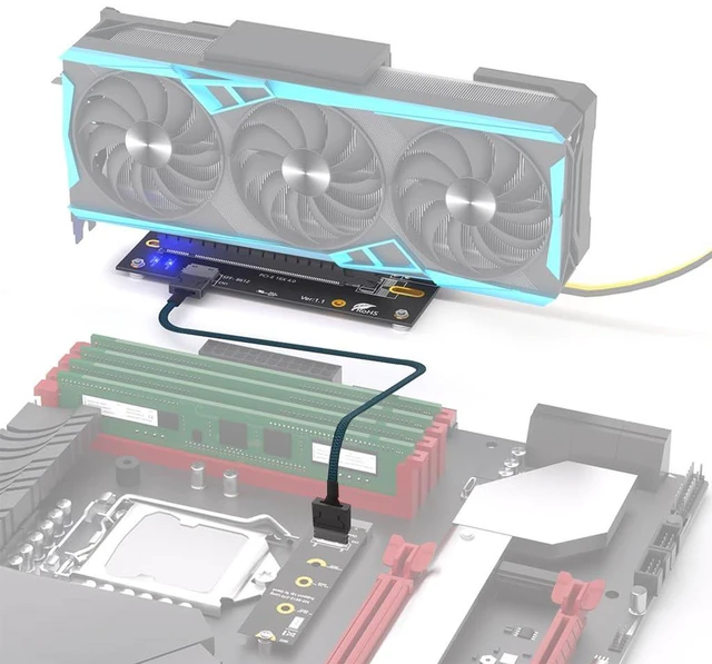 Alt view image 5 of 7 - PCI-E 4.0 16X to M.2 Mkey Extension Card 32Gbps with Oculink SFF-8612 Extension Cable Compatible with M.2 NVMe SSD External Graphics Card (6PIN with 2280 Card)