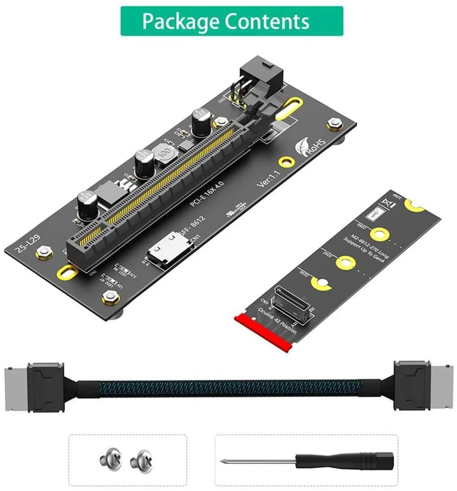 Alt view image 7 of 7 - PCI-E 4.0 16X to M.2 Mkey Extension Card 32Gbps with Oculink SFF-8612 Extension Cable Compatible with M.2 NVMe SSD External Graphics Card (6PIN with 2280 Card)