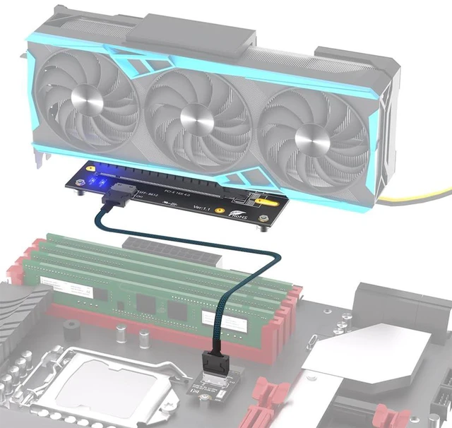Alt view image 3 of 7 - PCI-E 4.0 16X to M.2 Mkey Extension Card 32Gbps with Oculink SFF-8612 Extension Cable Compatible with M.2 NVMe SSD External Graphics Card (6PIN with 2230 Card)