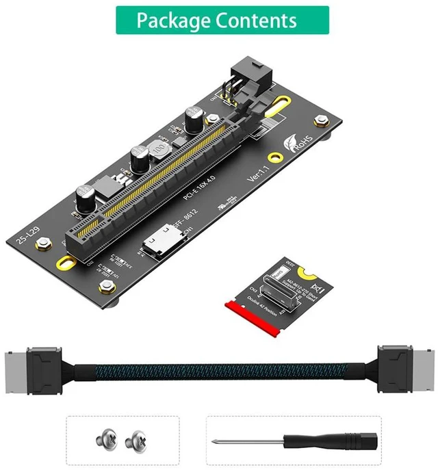 Alt view image 7 of 7 - PCI-E 4.0 16X to M.2 Mkey Extension Card 32Gbps with Oculink SFF-8612 Extension Cable Compatible with M.2 NVMe SSD External Graphics Card (6PIN with 2230 Card)