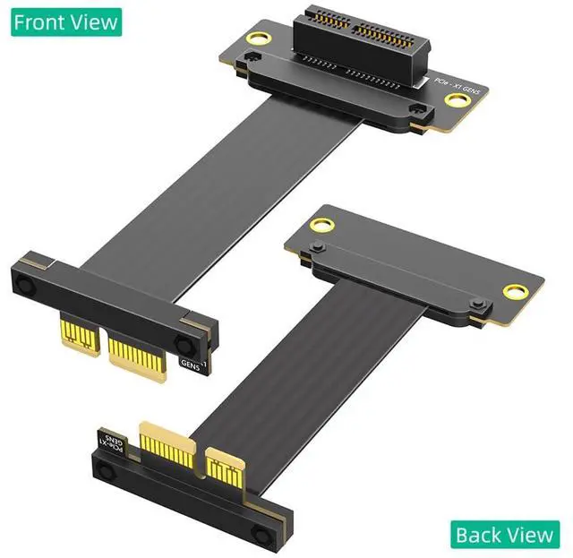 Alt view image 2 of 7 - PCI-E 5.0 1X Extension Cable 16Gbps Dual 90-Degree for 1U 2U ATX/BTX Chassis Support x4 x8 x16 Slot (10CM 1X)