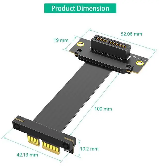 Alt view image 4 of 7 - PCI-E 5.0 1X Extension Cable 16Gbps Dual 90-Degree for 1U 2U ATX/BTX Chassis Support x4 x8 x16 Slot (10CM 1X)
