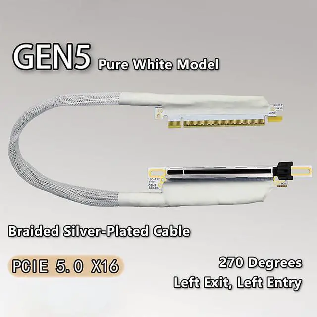Alt view image 2 of 7 - PCIE 5.0 X16 Extension Cable 64GBS GEN5 270 Degree Braided Riser Compatible with Graphics Card GPU GTX 10 to RTX 50 Series 16AD5W (30CM,Left Out Left in)
