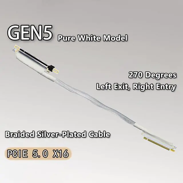 Alt view image 2 of 7 - PCIE 5.0 X16 Extension Cable 64GBS GEN5 270 Degree Braided Riser Compatible with Graphics Card GPU GTX 10 to RTX 50 Series 16AD5W (30CM,Left Out Right in)