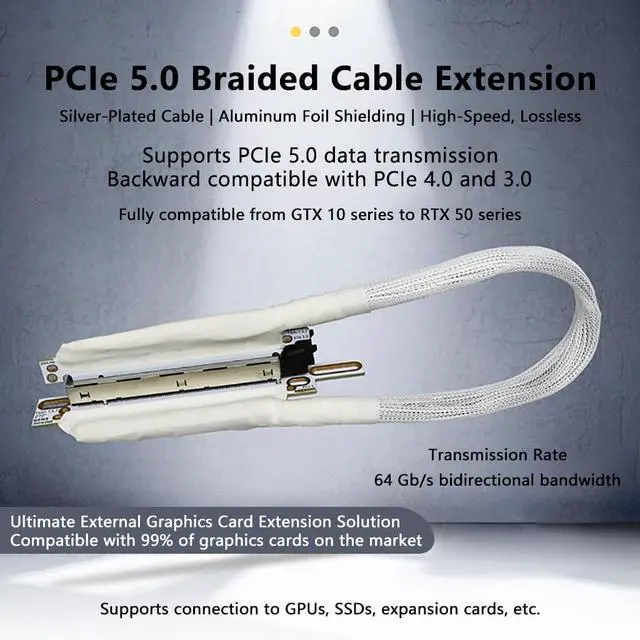 Alt view image 3 of 7 - PCIE 5.0 X16 Extension Cable 64GBS GEN5 270 Degree Braided Riser Compatible with Graphics Card GPU GTX 10 to RTX 50 Series 16AD5W (30CM,Left Out Right in)