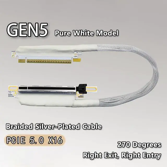 Alt view image 2 of 7 - PCIE 5.0 X16 Extension Cable 64GBS GEN5 270 Degree Braided Riser Compatible with Graphics Card GPU GTX 10 to RTX 50 Series 16AD5W (50CM,Right Out Right in)