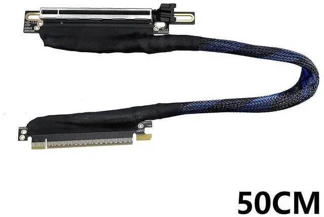 Alt view image 7 of 7 - JMT PCIE 5.0 X16 Graphics Card Extension Cable 270 Degree 64GBS GEN5 Braided Mesh Harness Riser for AI Server Graphics Card Bendable GPU Adapter 16AD5 (Right Out Right in,50CM)