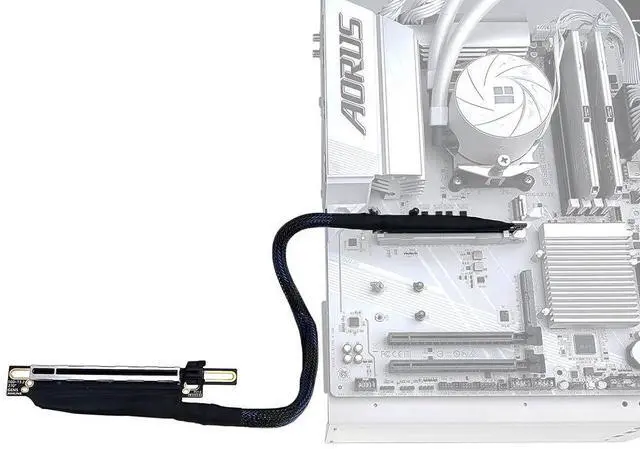 Alt view image 2 of 7 - JMT PCIE 5.0 X16 Graphics Card Extension Cable 270 Degree 64GBS GEN5 Braided Mesh Harness Riser for AI Server Graphics Card Bendable GPU Adapter 16AD5 (Left Out Right in,50CM)