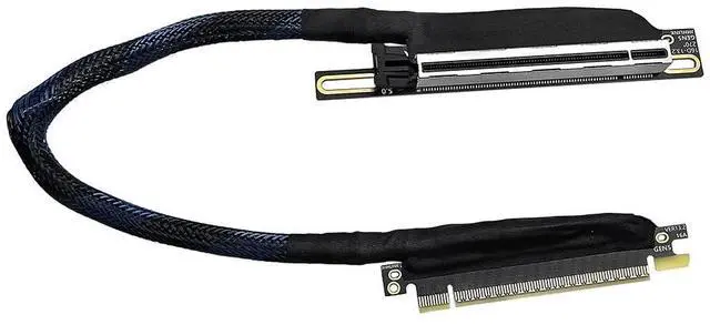 Alt view image 7 of 7 - JMT PCIE 5.0 X16 Graphics Card Extension Cable 270 Degree 64GBS GEN5 Braided Mesh Harness Riser for AI Server Graphics Card Bendable GPU Adapter 16AD5 (Left Out Right in,50CM)