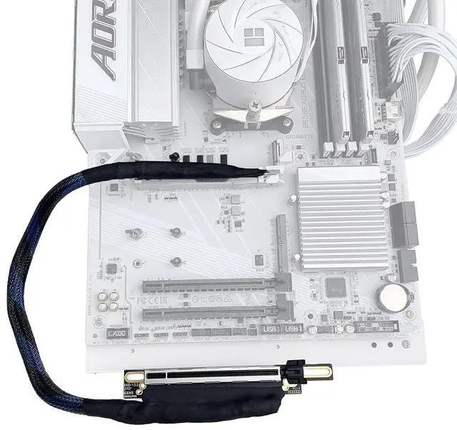 Alt view image 2 of 7 - JMT PCIE 5.0 X16 Graphics Card Extension Cable 270 Degree 64GBS GEN5 Braided Mesh Harness Riser for AI Server Graphics Card Bendable GPU Adapter 16AD5 (Left Out Left in,30CM)
