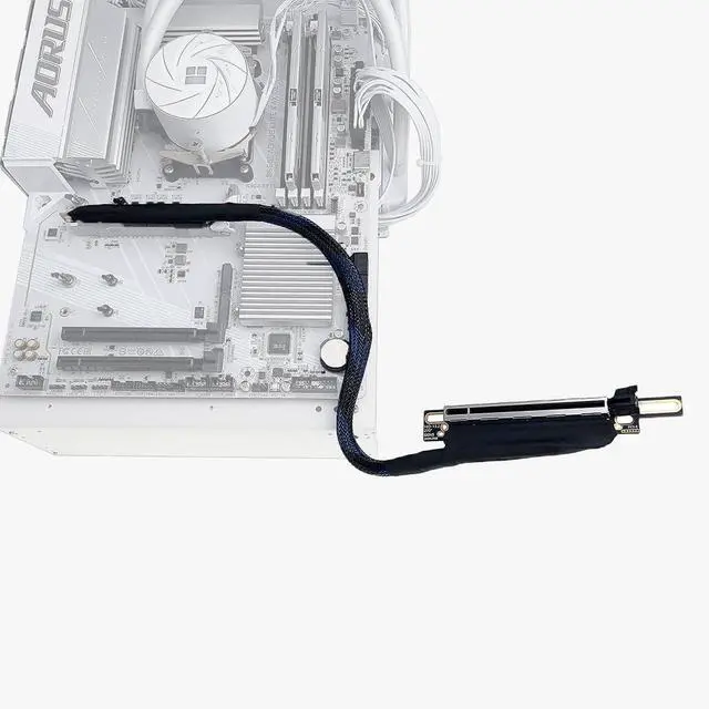Alt view image 2 of 7 - JMT PCIE 5.0 X16 Graphics Card Extension Cable 270 Degree 64GBS GEN5 Braided Mesh Harness Riser for AI Server Graphics Card Bendable GPU Adapter 16AD5 (Right Out Left in,50CM)
