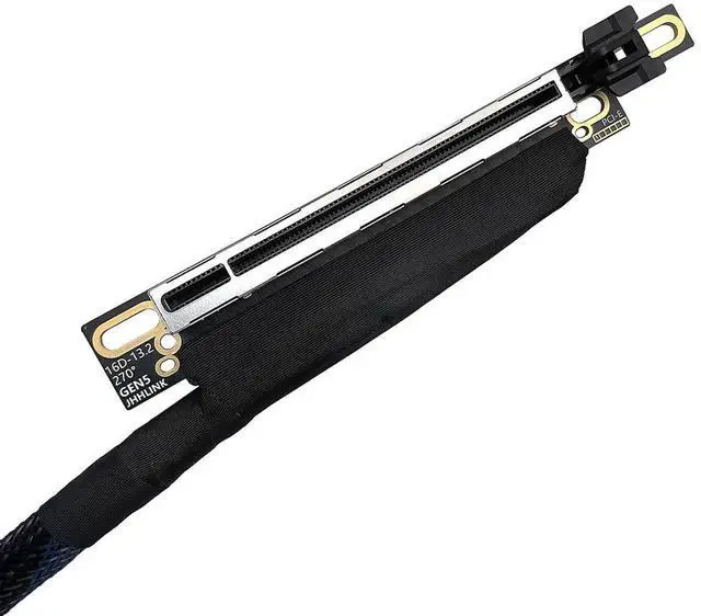 Alt view image 4 of 7 - JMT PCIE 5.0 X16 Graphics Card Extension Cable 270 Degree 64GBS GEN5 Braided Mesh Harness Riser for AI Server Graphics Card Bendable GPU Adapter 16AD5 (Right Out Left in,50CM)