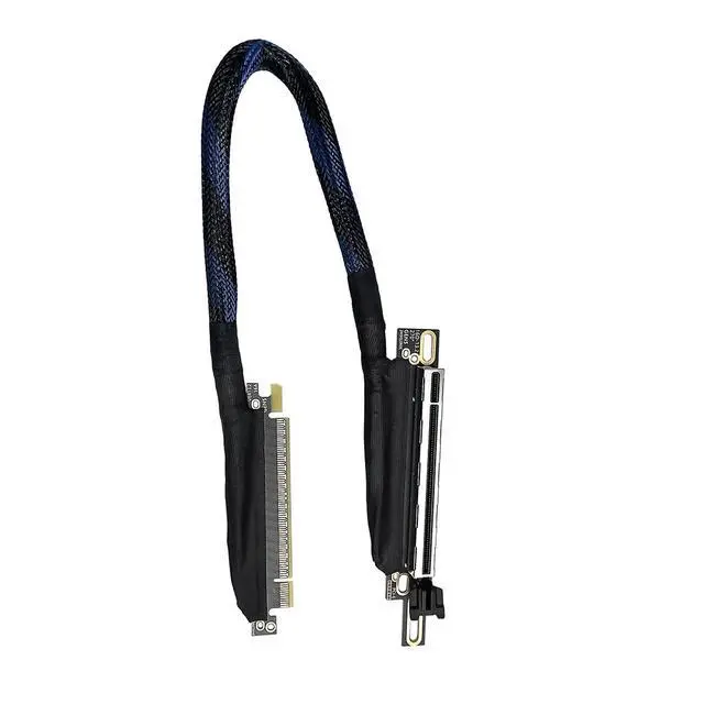 Alt view image 6 of 7 - JMT PCIE 5.0 X16 Graphics Card Extension Cable 270 Degree 64GBS GEN5 Braided Mesh Harness Riser for AI Server Graphics Card Bendable GPU Adapter 16AD5 (Right Out Left in,50CM)