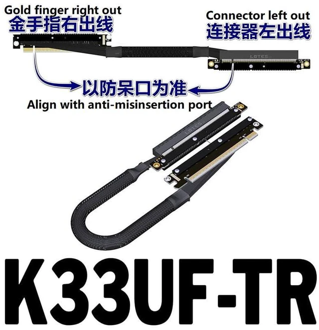 Alt view image 2 of 5 - JMT ADT-K33U PCIe 5.0 x16 Dual Reverse Cable 512Gbps High Speed Compatible with RTX50 RX90xx Series Graphics Card (25CM,K33UF-TR)