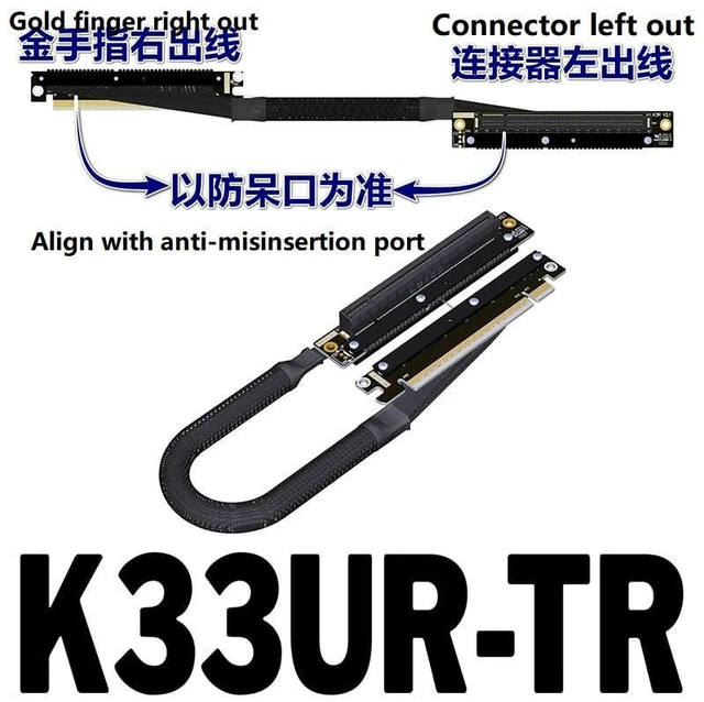 Alt view image 2 of 4 - JMT ADT-K33U PCIe 5.0 x16 Dual Reverse Cable 512Gbps High Speed Compatible with RTX50 RX90xx Series Graphics Card (25CM,K33UR-TR)