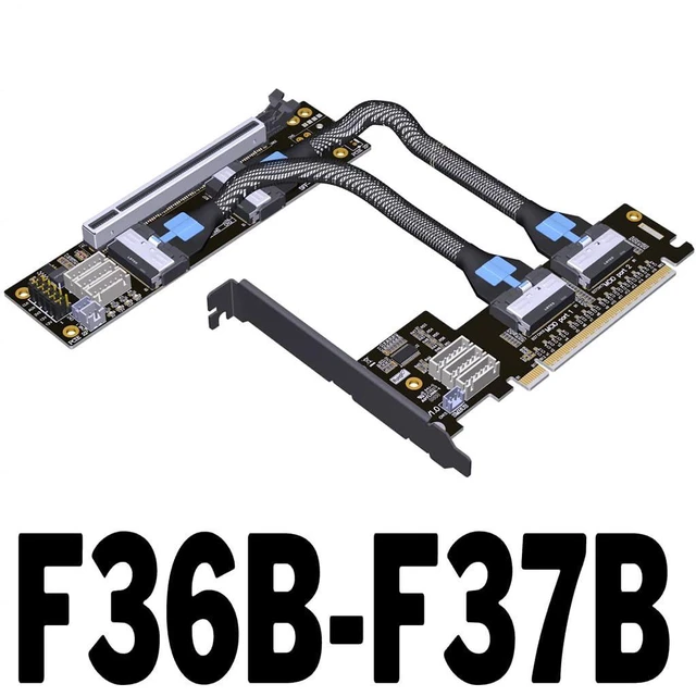 Alt view image 3 of 5 - ADT-F36B-F37B PCI-e 4.0 X16 to X16 MCIO Bifurcation Adapter Riser Card 256G/bps Split Extender with Power Cable (50cm)