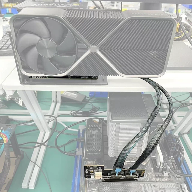 Alt view image 2 of 5 - ADT-F36B-F37B PCI-e 4.0 X16 to X16 MCIO Bifurcation Adapter Riser Card 256G/bps Split Extender with Power Cable (50cm)